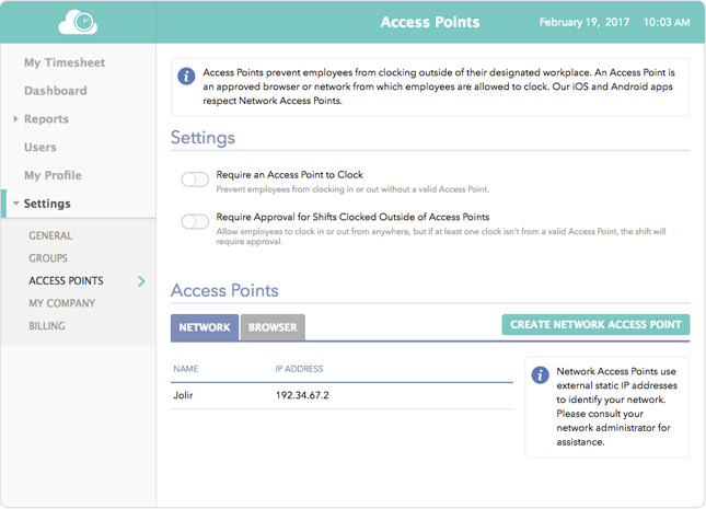 Access Points - Clock in Clock out